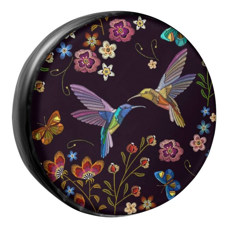 Ersatzradabdeckung Kolibri Vogel Und Blühende Blumen Tire Cover Staubdicht Auto Reserverad Abdeckung Passend Spare Tire Cover Für Viele Fahrzeug Geländewagen 4 Saison 14 inch von Generic