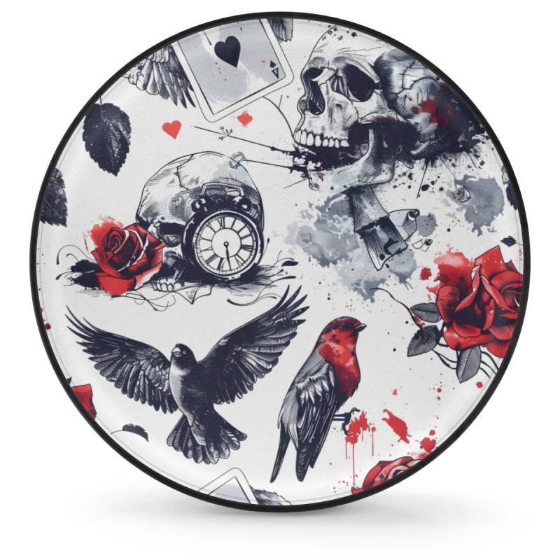 Ersatzradabdeckungen, Halloween Totenkopf Vogel Blume Premium Autorädertaschen Wetterfest Reifenabdeckungen Für SUV Auto Fahrzeuge 14 inch von Generic