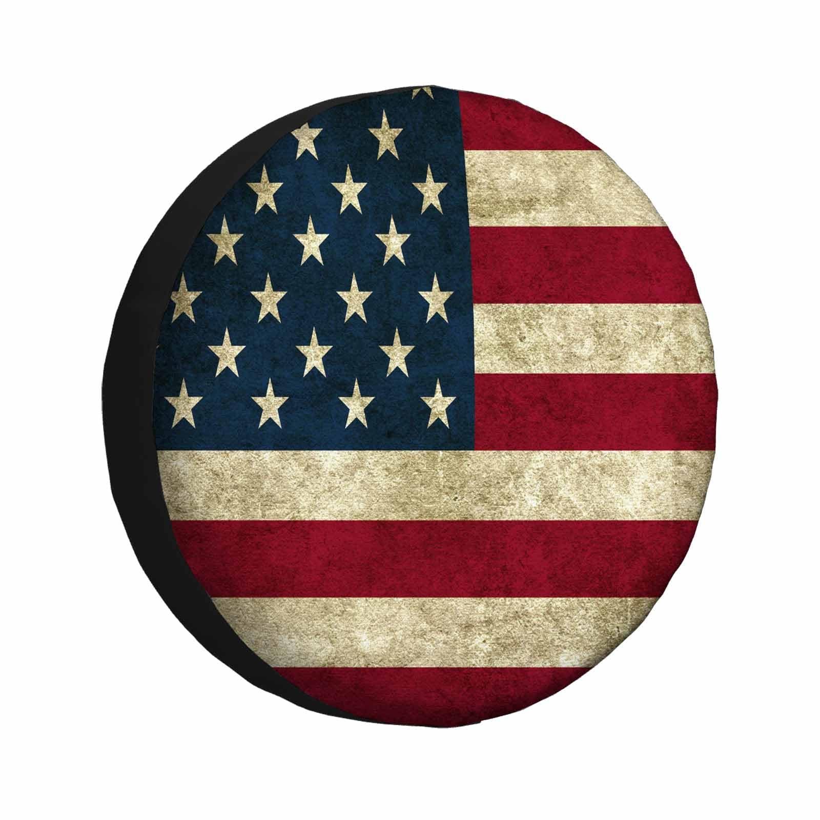 Ersatzradabdeckungen Vintage Amerikanische Flagge Usa Patriot Schmutzig Verblasst Gestreifte Grunge Flagge Reifenschutz Premium Reserveradabdeckung Wetterfest Radabdeckung Für Truck Caravan 17 inch von Generic