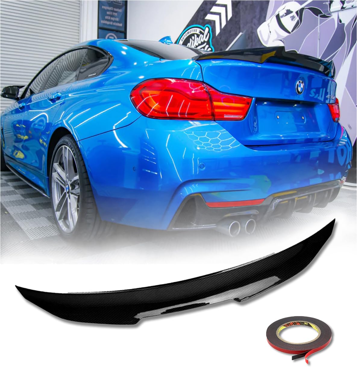 F36 Kofferraumspoiler PSM Style Carbon Look für BMW 4er 2014-2020 Performance Tuning Limousine 4-Türer Coupe 420i 428i 430i 435i 440i Heckklappenspoiler von Generic