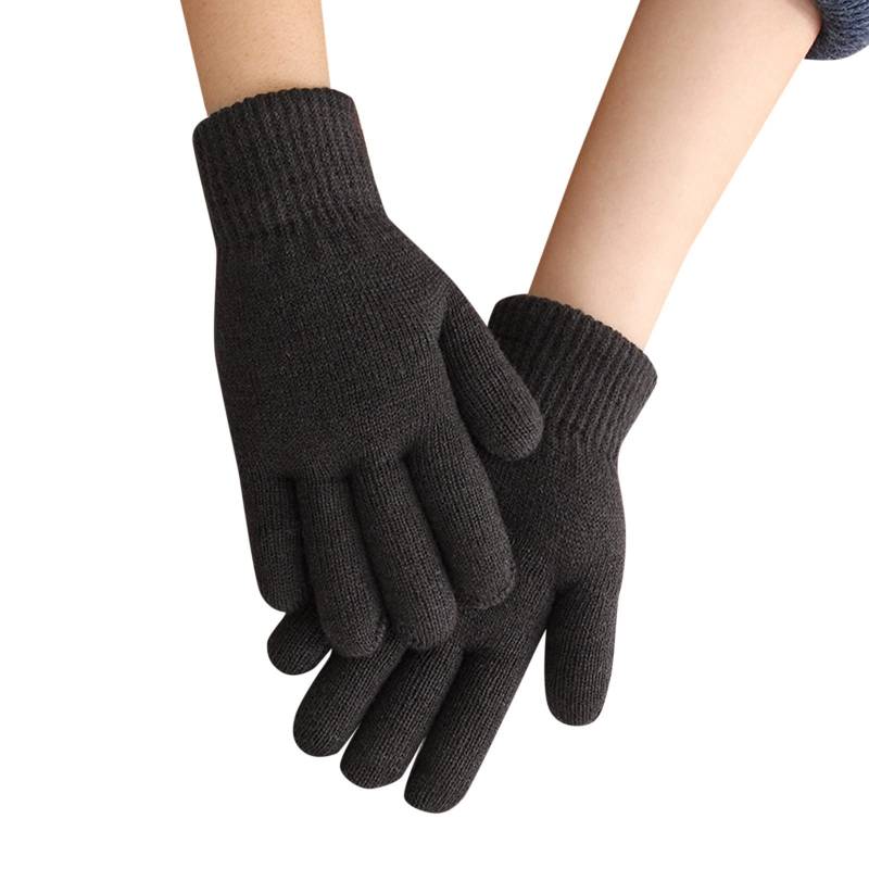 Frauen und Winter einfache Mode doppelt gestrickte warme Handschuhe Handschuhe Gelb Damen (A, One Size) von Generic