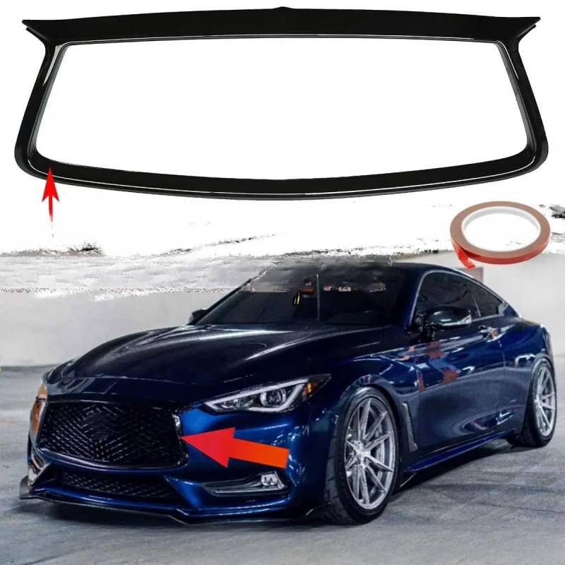 Front Racing Grill Umriss Verkleidung Abdeckung Schutz Auto Front Grill Grill Rahmen Abdeckung Kompatibel mit Infiniti Q60 Coupe 2017-2021 Body Kit Auto Zubehör (Glänzend Schwarz) von Generic