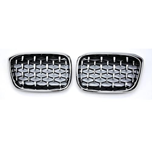 Front stoßstange Gitter Waben Grill Für X3 G01 G08 X4 G02 Auto-Frontstoßstangen-Grillverkleidung, Renngitter 18–20, Nierengitter, glänzendes Zubehör, 2 Stück(All Silver) von Generic