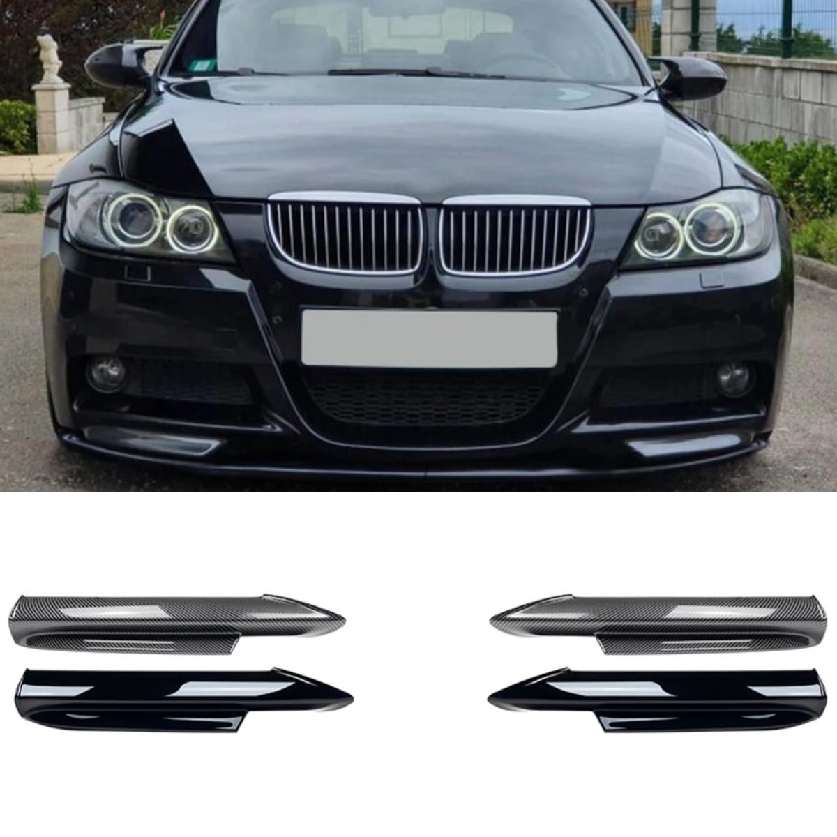 Frontdiffusor Kompatibel mit BMW 3er E90 E91 M-Tech 2005-2008 Body Kit Frontstoßstange Spoiler Splitter Lippenschutz Abdeckung Autozubehör (Glänzend Schwarz Frontdiffusor) von Generic