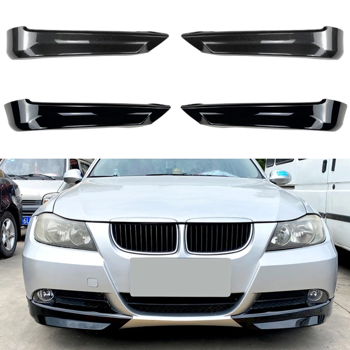 Frontdiffusor Spoiler Kompatibel mit BMW 3er E90 E91 320i 330i 2005-2008 Karosserie Kit Frontstoßstange Splitter Autozubehör (Glänzend Schwarz) von Generic