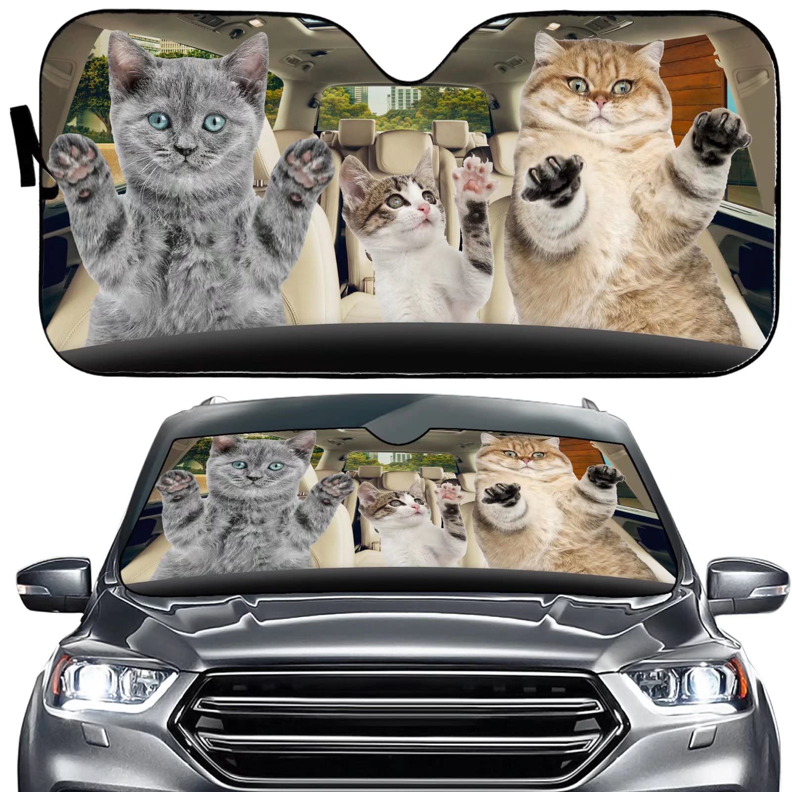 Frontscheibe Sonnenblende Süße Katze Autoscheibenabdeckung Faltbare Scheibenabdeckung Auto Wasserbeständig Auto Sonnenschutz Für Lkws, Meisten Fahrzeuge, Cars 76x140cm von Generic