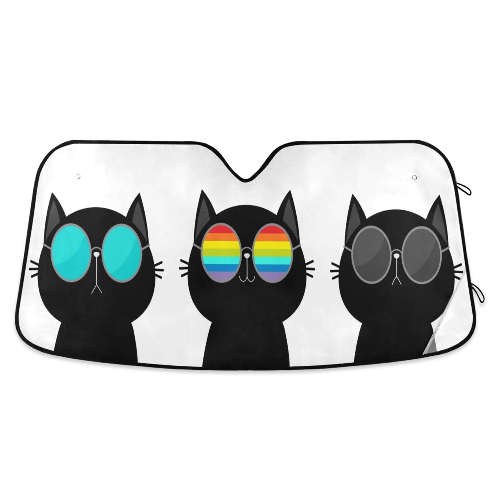 Frontscheibenabdeckung Lustige Katze Mit Regenbogen-Sonnenbrille Autoscheibenabdeckung Faltbar Windschutzscheibenabdeckung Einfache Lagerung Auto Windschutzscheiben Abdeckung Für SUV Truck S von Generic