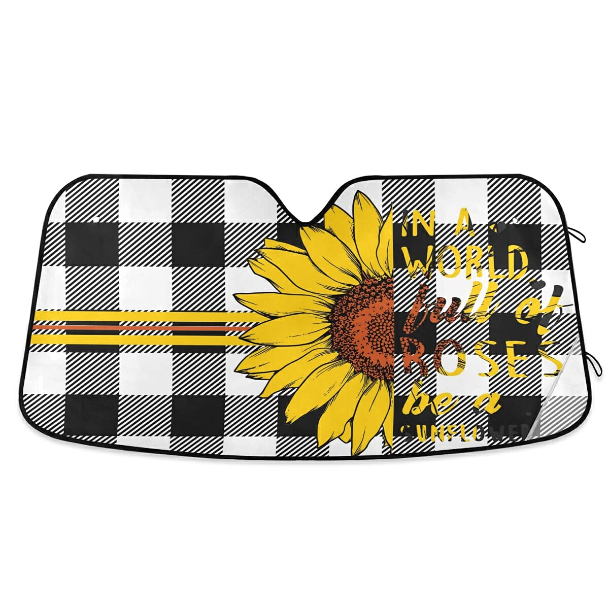 Frontscheibenabdeckung Sonnenblumen Tartan Herzen Schwarz Weiß Plaid Windschutzscheibe Schützt Innenraum Auto Windschutzscheiben Abdeckung Sonnenschutz Windschutzscheibenabdeckung Für SUV M von Generic