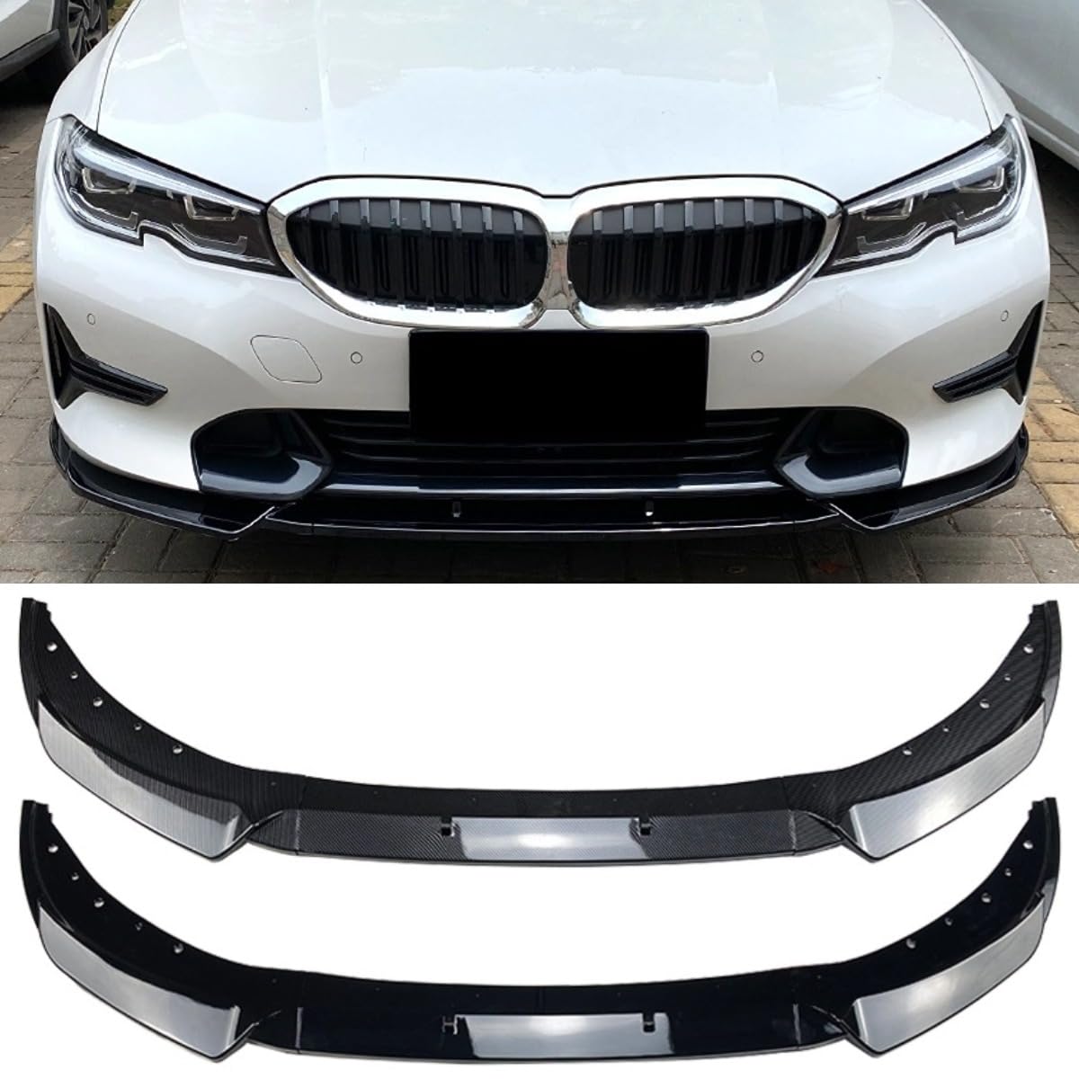 Frontstoßstange Diffusor Lippe Splitter Spoiler Stoßstangenschutz für BMW 3er G20 G21 320i 325i 2019-2022 Autozubehör (Glänzend Schwarz) von Generic