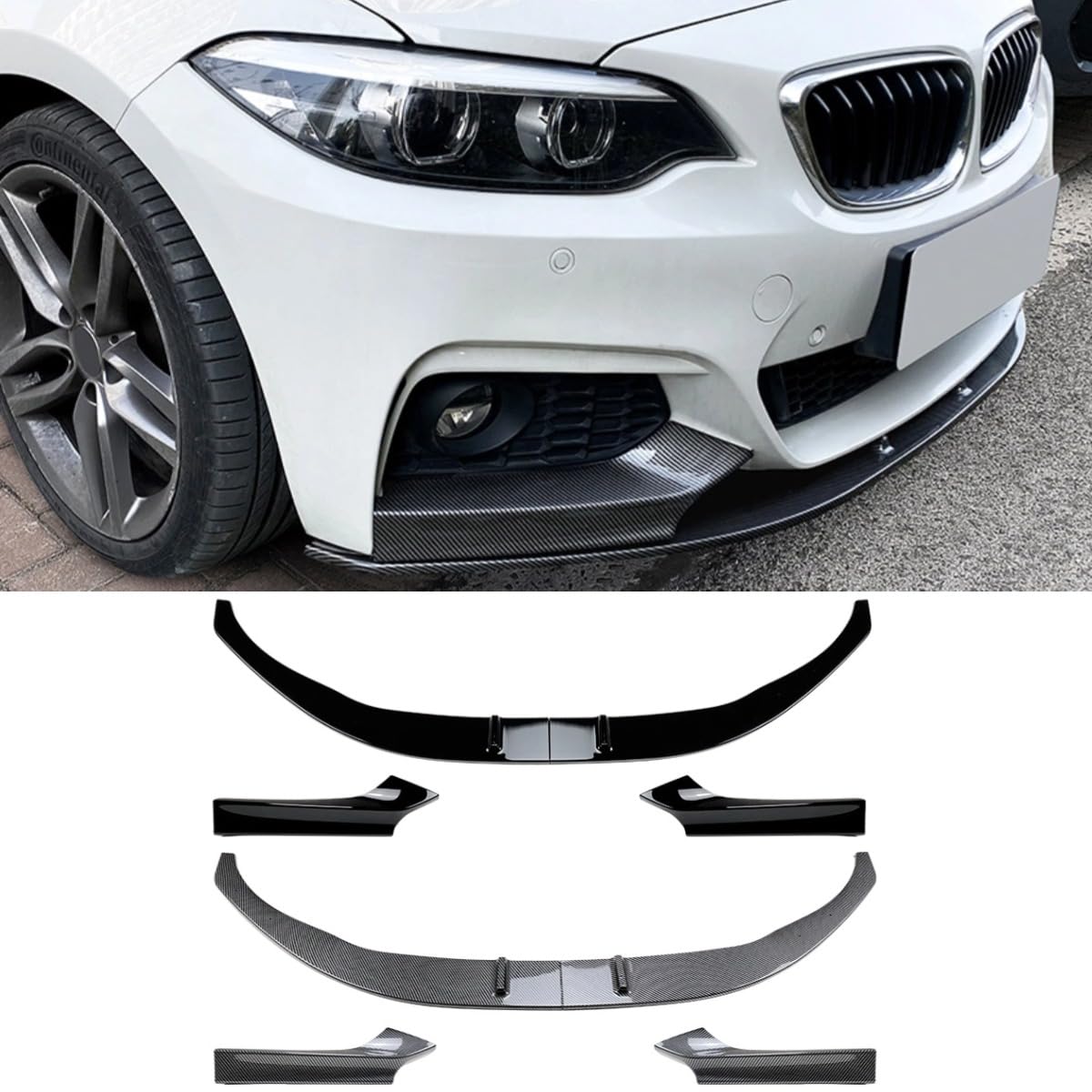 Frontstoßstange Diffusor Splitter Spoiler Frontlippe Schürze Abdeckung für BMW 2er F22 F23 M Sport 2015-2019 Autozubehör (Glänzend Schwarz) von Generic