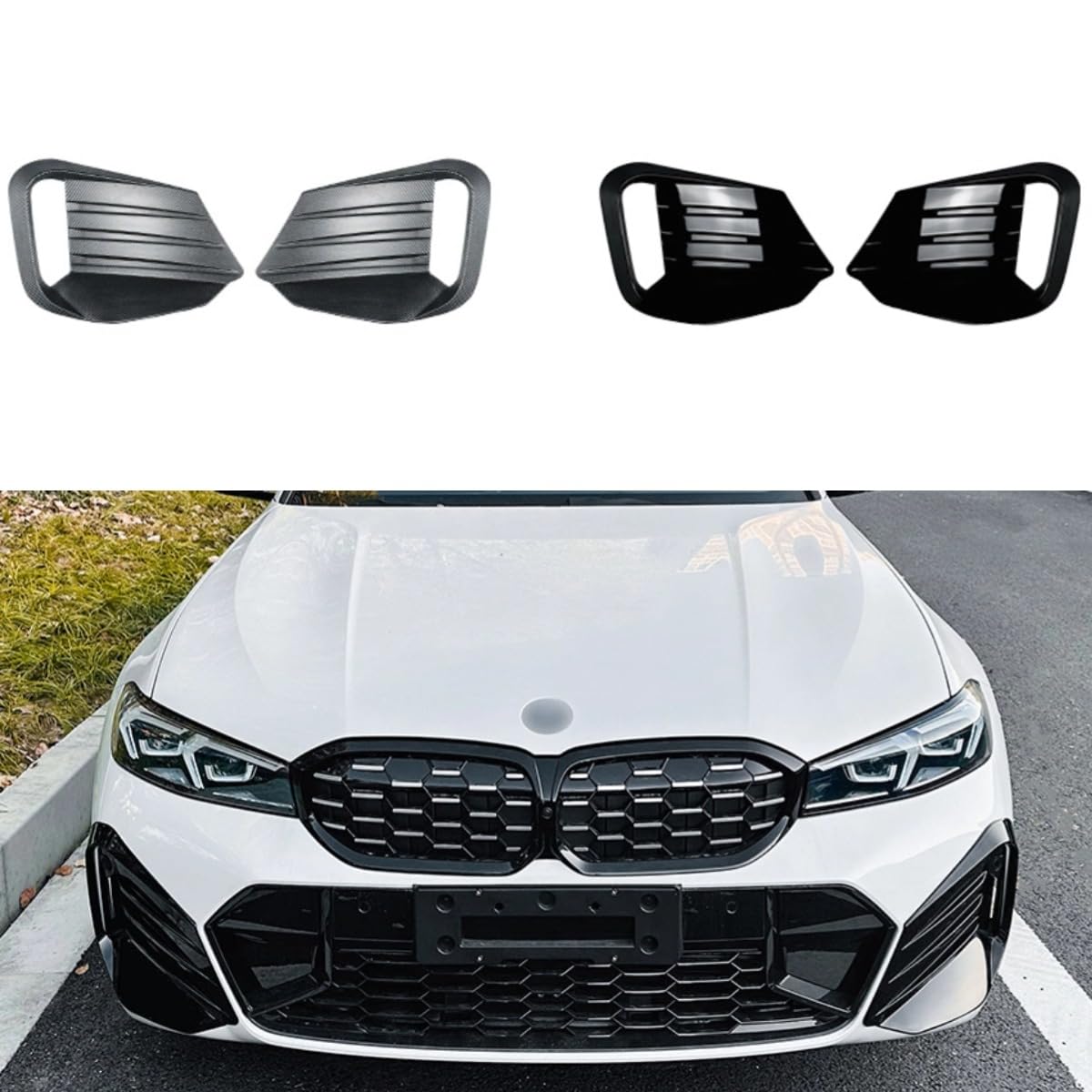 Frontstoßstange Seitensplitter Kompatibel mit BMW 3er G20 G21 LCI M Sport 2023+ Body Kit Windmesser Spoiler Tuning Air Blade Autozubehör (Glänzend Schwarz) von Generic