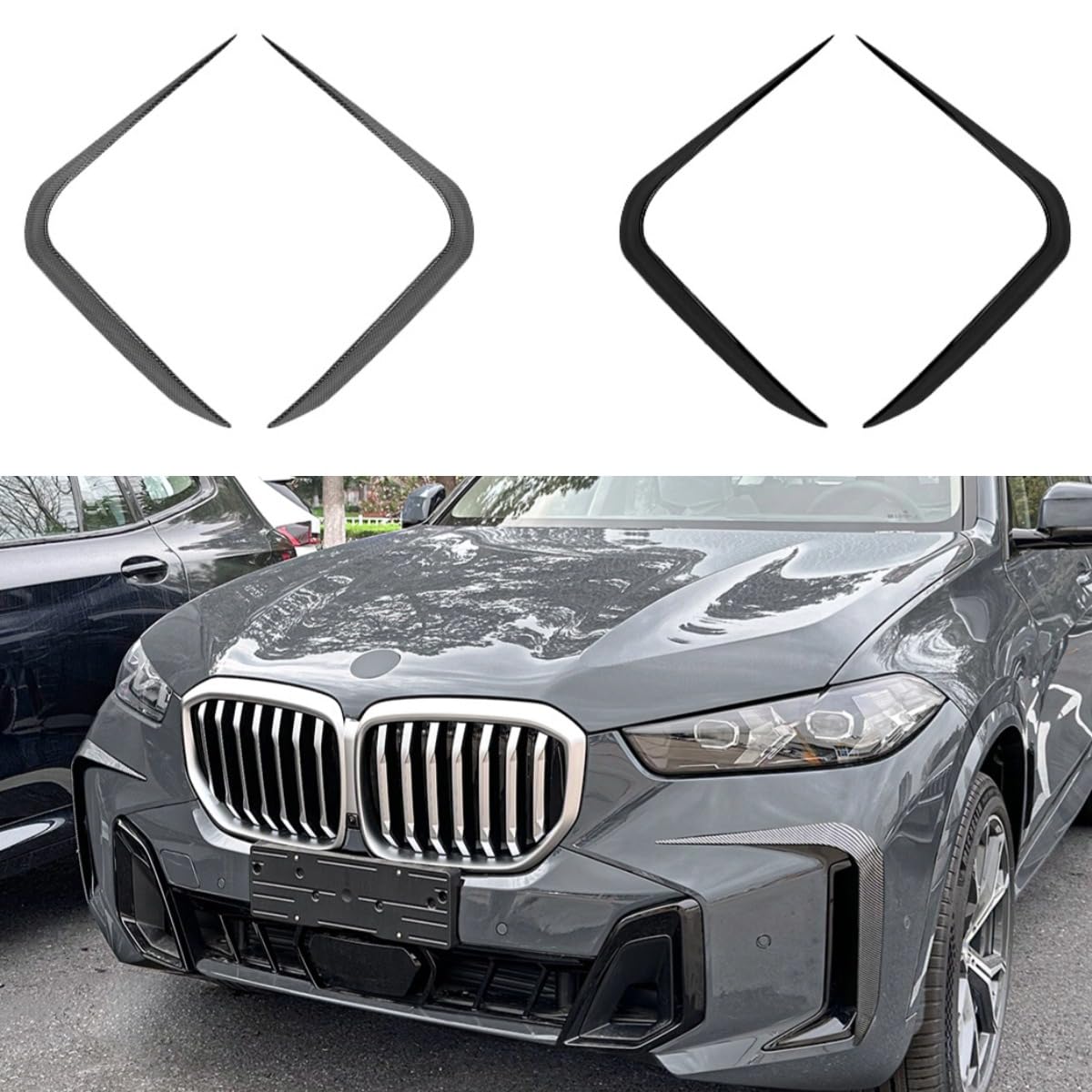 Frontstoßstange Seitensplitter Kompatibel mit BMW X5 G05 LCI M Sport 2023+ Body Kit Windmesser Spoiler Tuning Air Blade Autozubehör (Glänzend Schwarz) von Generic