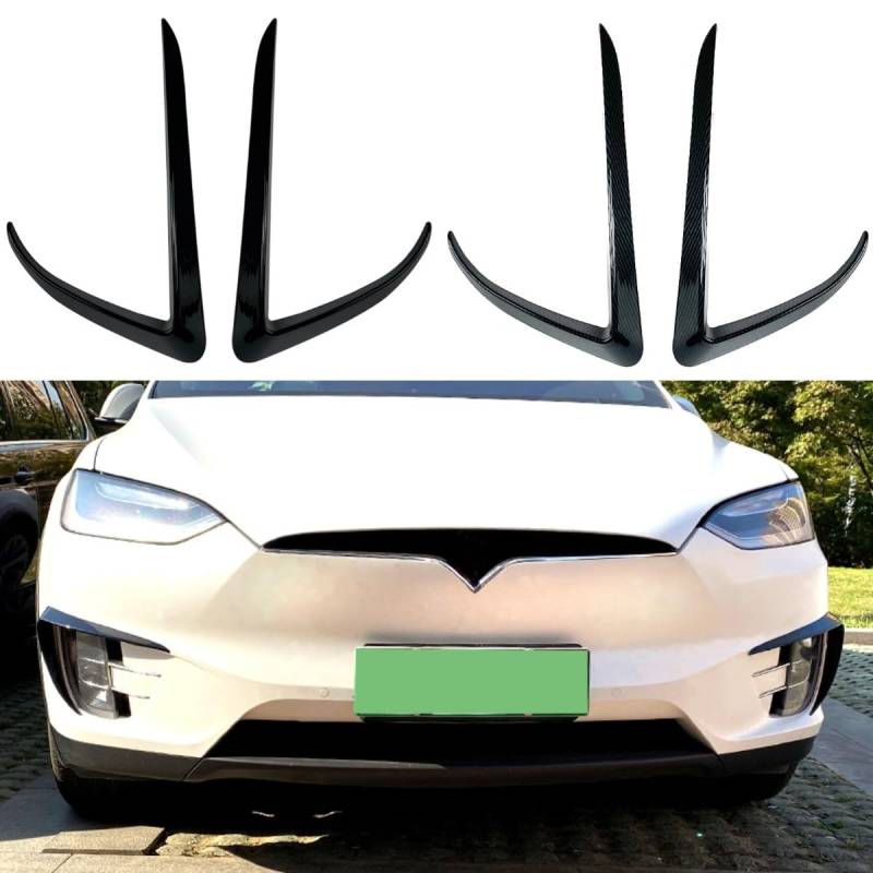 Frontstoßstange Seitensplitter Kompatibel mit Tesla Model X 2015-2020 Body Kit Windmesser Spoiler Tuning Air Blade Autozubehör (Glänzend Schwarz) von Generic