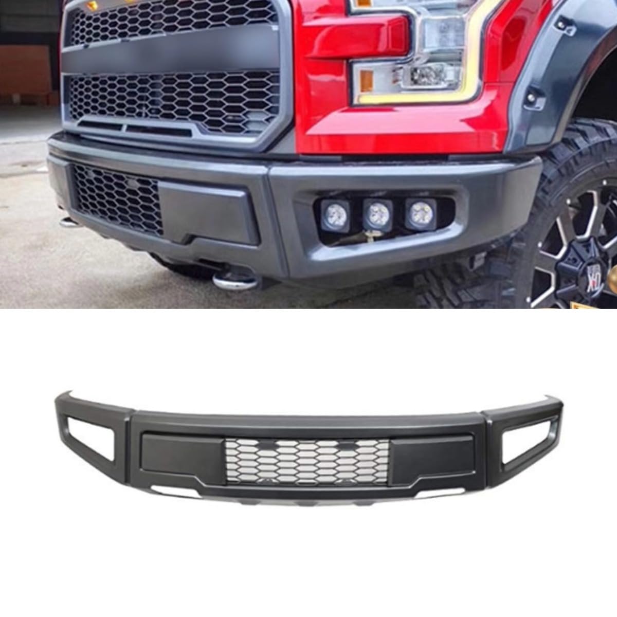 Frontstoßstange Splitter Diffusor Lippe Stoßstangenschutz Stoßstangenschutz Kompatibel mit Ford F150 2015-2017 Karosserie Kit Autozubehör (Glänzend Schwarz) von Generic