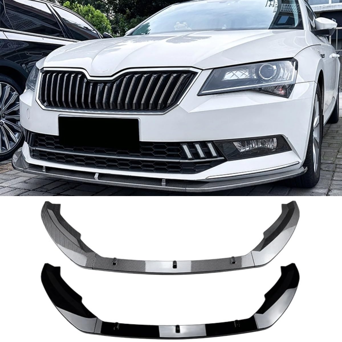 Frontstoßstange Splitter Kompatibel mit Skoda Superb B8 2016-2018 Body Kit Frontstoßstange Diffusor Lippe Spoiler Protector Autozubehör (Glänzend Schwarz) von Generic