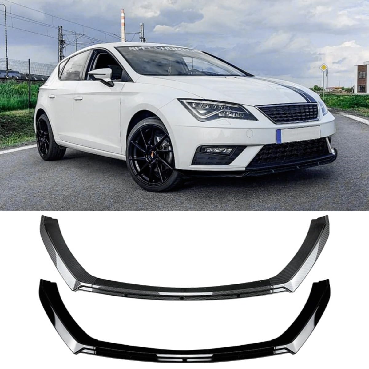 Frontstoßstange Spoiler Kompatibel mit Seat Leon MK3.5 2017-2019 Karosserie Kit Frontstoßstange Splitter Guard Abdeckung Schürze Autozubehör (Glänzend Schwarz) von Generic