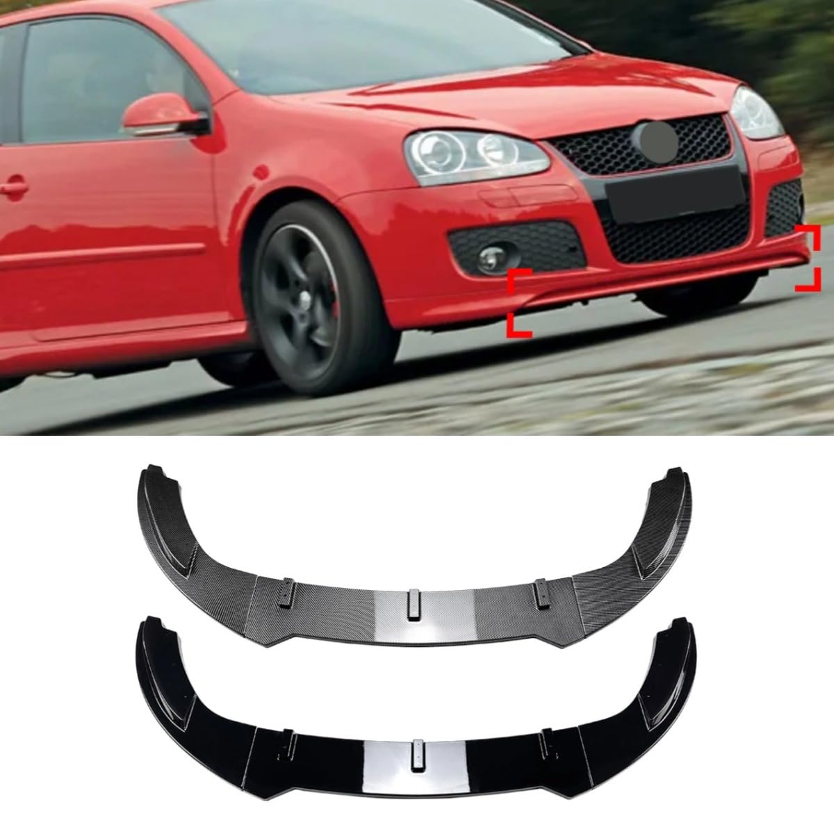 Frontstoßstange Spoiler Kompatibel mit VW Golf MK5 GTI Jetta Body Kit Frontstoßstange Splitter Lippe Spoiler Schutz Abdeckung Schürze Zubehör (B-Stil Glänzend Schwarz) von Generic