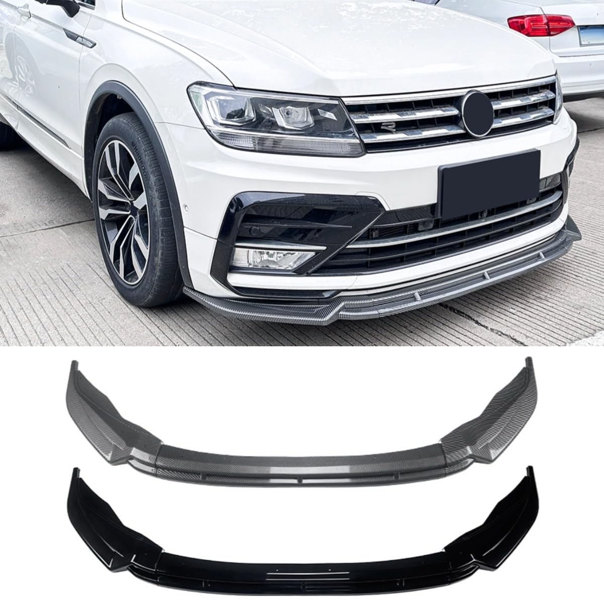 Frontstoßstange Spoiler Kompatibel mit VW Tiguan MK2 R 2017-2020 Body Kit Frontstoßstange Diffusor Lippenschutz Splitter Zubehör (Glänzend Schwarz) von Generic