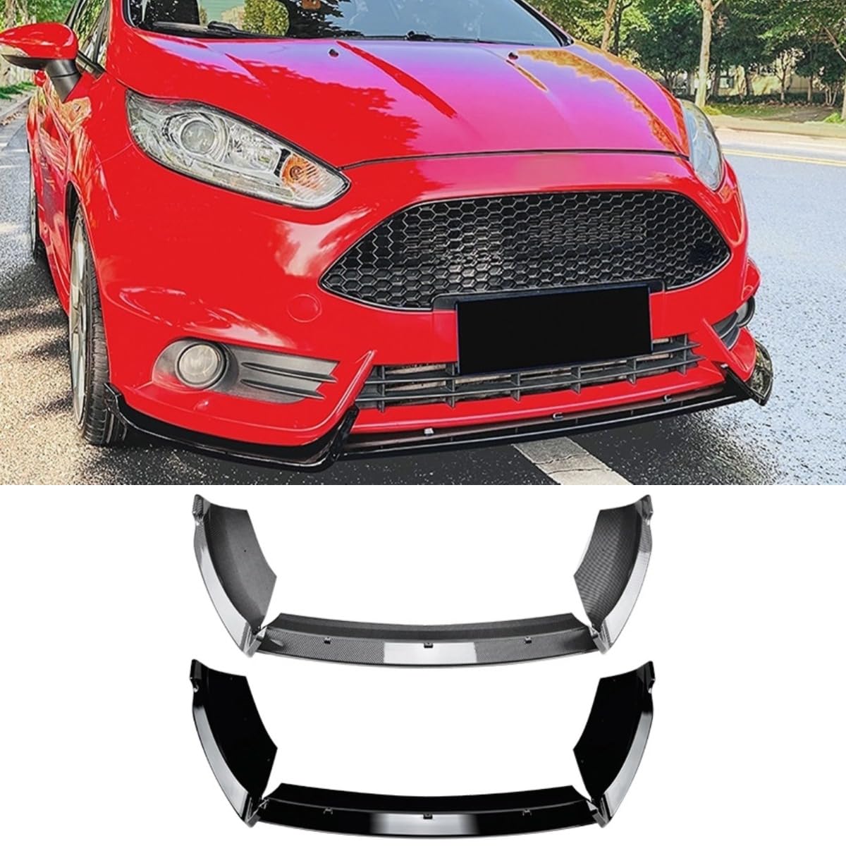 Frontstoßstangen-Diffusor, kompatibel mit Ford Fiesta MK6 ST 2012–2017, Karosserie-Set, Frontstoßstange, Splitterschutz, Schürze, Lippenabdeckung, Autozubehör (Kohlefaser-Optik) von Generic