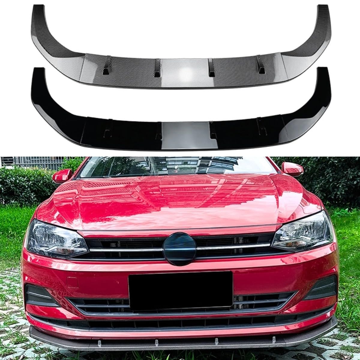 Frontstoßstangen-Diffusor, kompatibel mit VW Polo MK6 2018+ Karosserie-Set, Frontstoßstange, Spoiler, Lippe, Splitter, Schutzabdeckung, Zubehör (Kohlefaser-Optik) von Generic