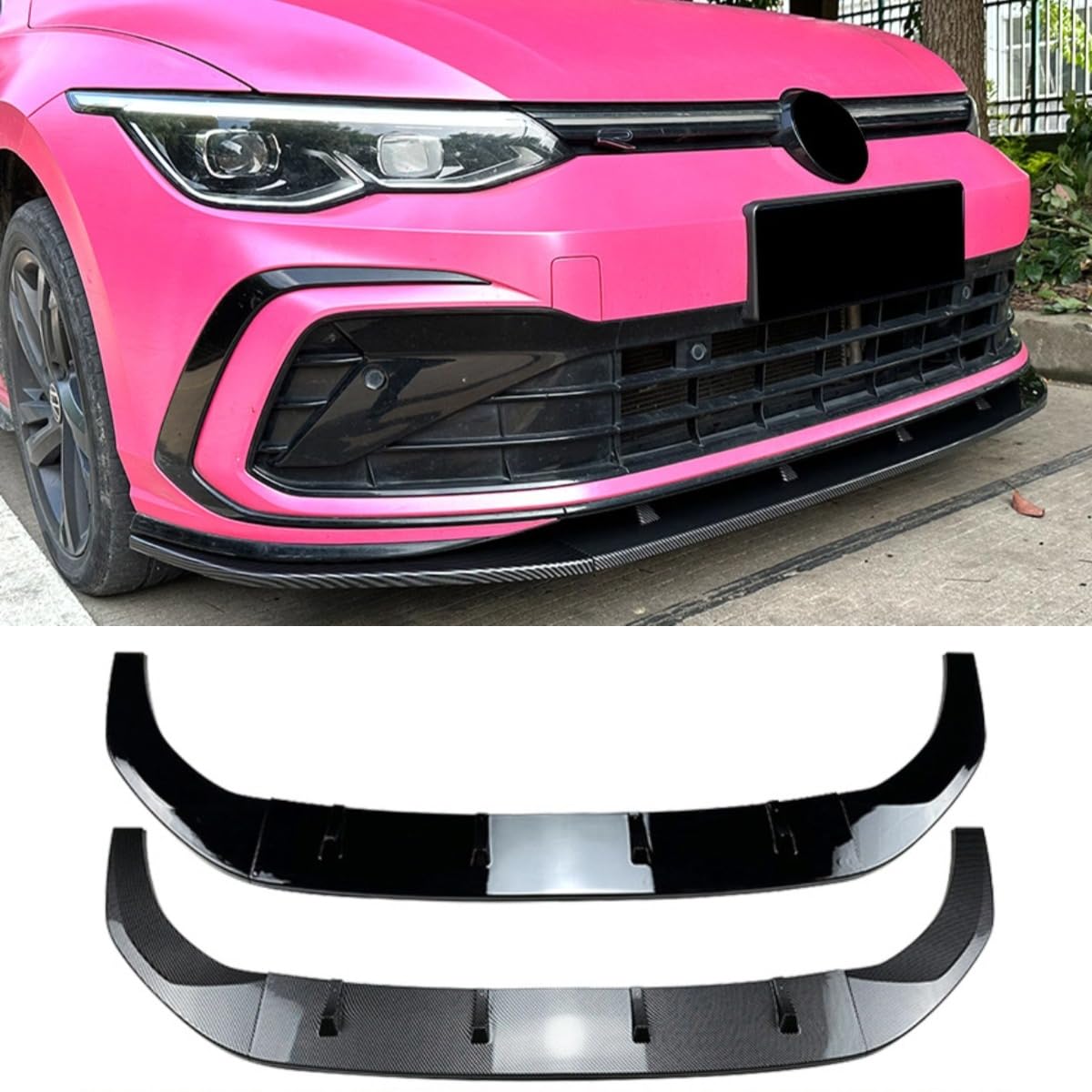 Frontstoßstangen-Splitter, kompatibel mit VW Golf MK8 GTI R, Karosserie-Kit, Frontstoßstange, Diffusor, Schutz, Lippenschutz, Schürze, Zubehör (Kohlefaser-Optik) von Generic