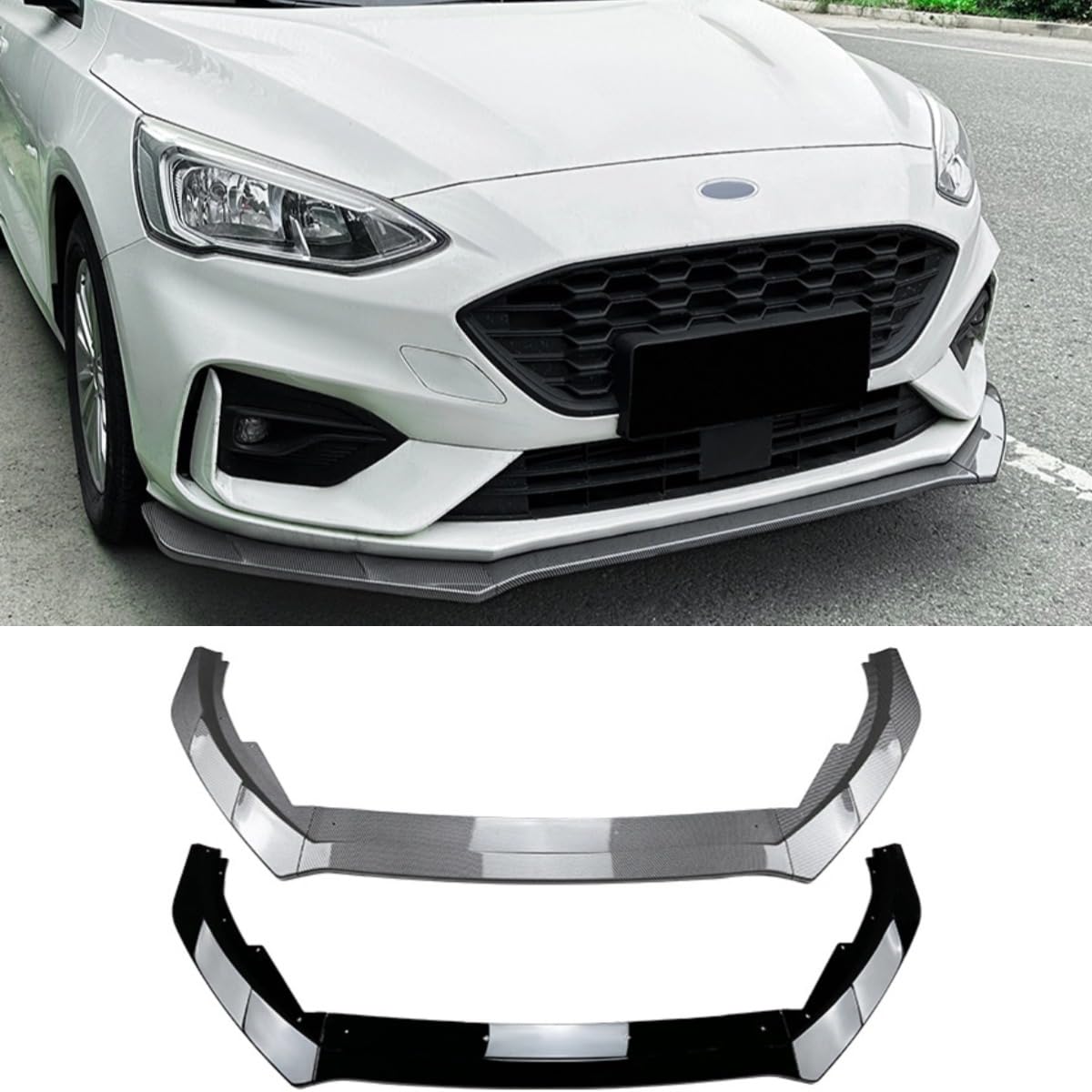 Frontstoßstangen-Spoiler, kompatibel mit Ford Focus MK4 ST Line 2019–2022, Karosserie-Set, Frontstoßstange, Diffusor, Lippenschutz, Schutz, Splitter, Autozubehör (Kohlefaser-Optik) von Generic