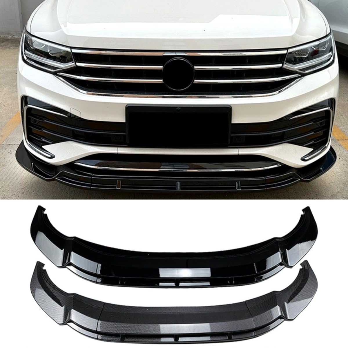 Frontstoßstangen-Spoiler, kompatibel mit VW Tiguan R 2021–2023, Karosserie-Set, Frontstoßstange, Diffusor, Lippenschutz, Abdeckung, Zubehör, Karbonfaser-Optik von Generic