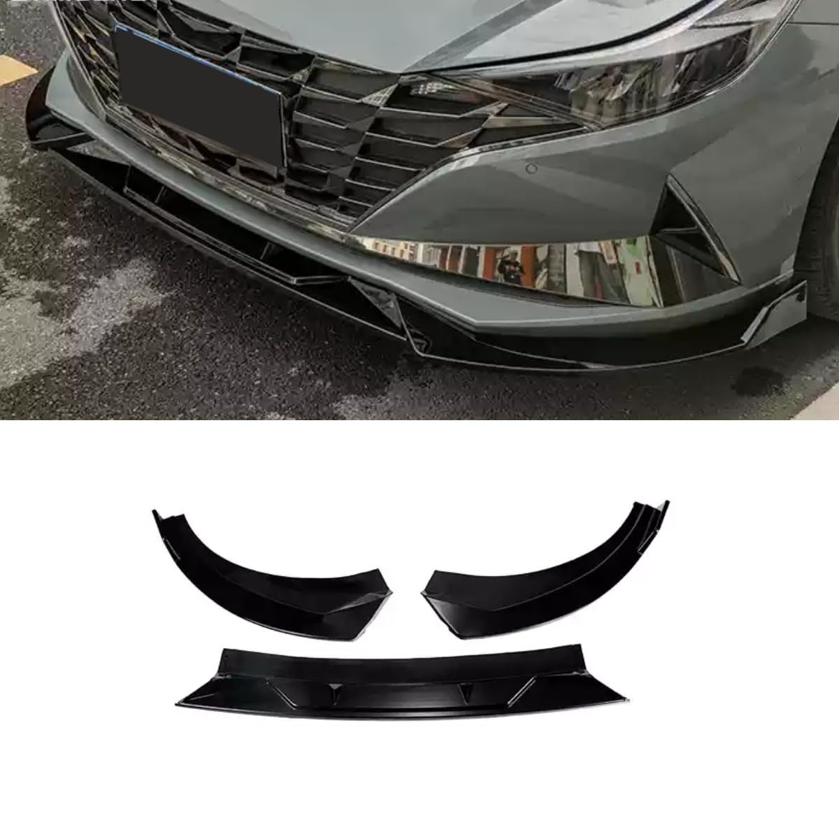 Frontstoßstangenlippe Kompatibel mit Hyundai Elantra 7th Gen Splitter Diffusor Spoiler Protector Combat Edition Karosserie Kit Autozubehör (Glänzend Schwarz) von Generic