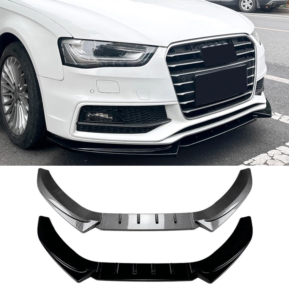 Frontstoßstangenlippe kompatibel mit Audi A4 S4 B8.5 Sline 2013–2016 Karosserie-Kit Frontstoßstange Diffusor Schutz Spoiler Autozubehör (Kohlefaser-Optik) von Generic