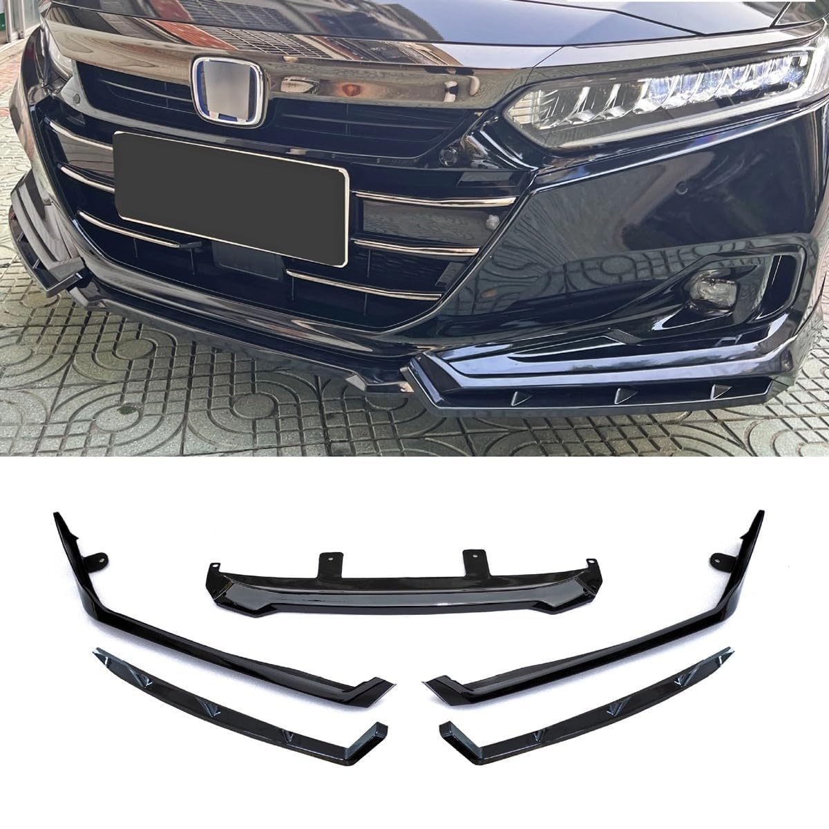 Frontstoßstangenlippe kompatibel mit Honda Accord 10.5th Gen 2022 Body Kit Frontstoßstange Spoiler Abdeckung Diffusor Autozubehör (Glänzende schwarze Frontlippe) von Generic