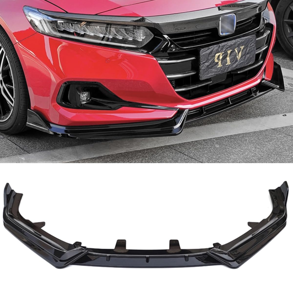 Frontstoßstangenlippe kompatibel mit Honda Accord 10.5th Gen 2022 Body Kit Frontstoßstange Spoiler Guard Autozubehör (Glänzendes Schwarz) von Generic