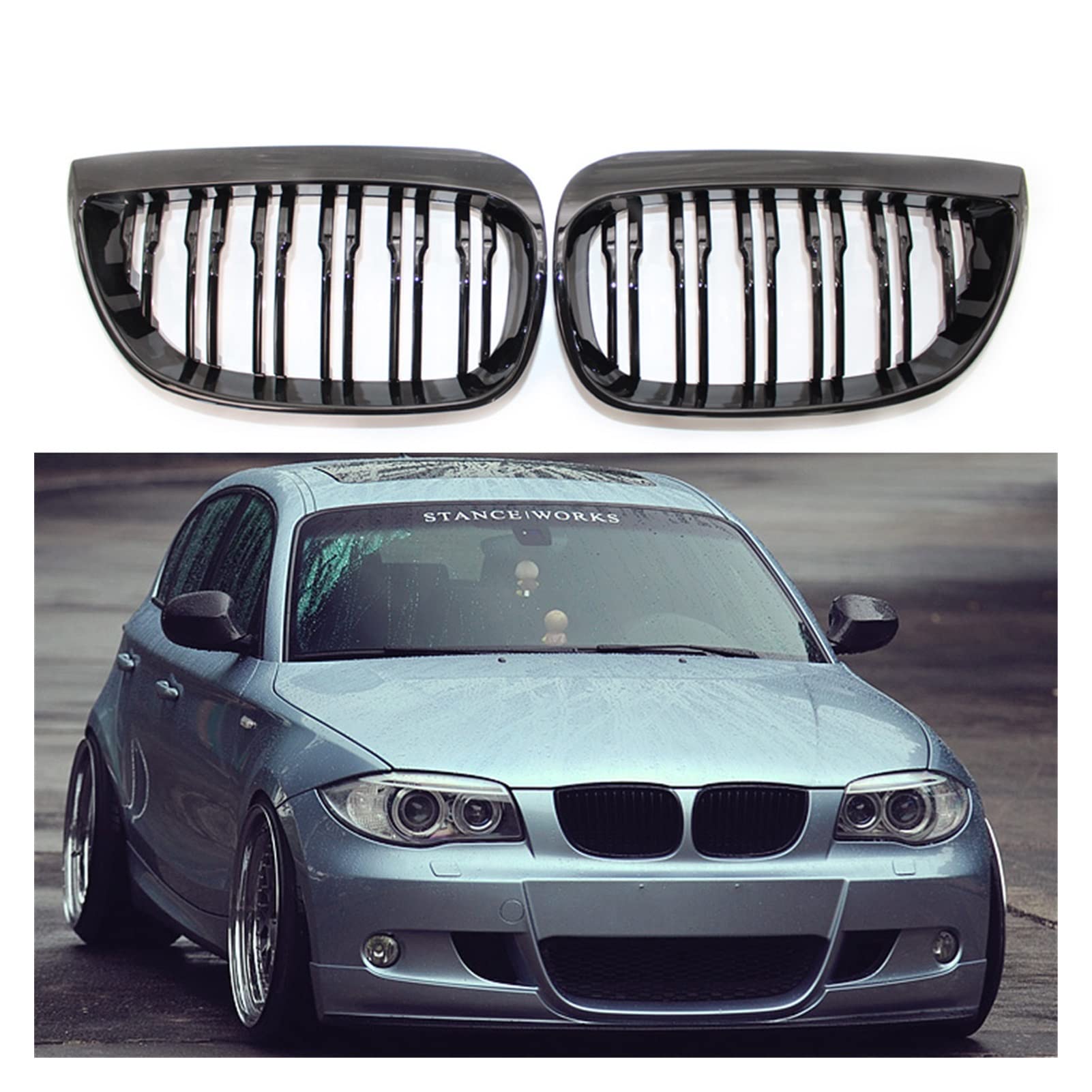 Für BM&W 1er E81 E87 E82 E88 für BM&W 128i 135i 120i 116i 116d 120d schwarz Frontgrill Niere Doppelsteg Sport Kühlergrill (Color : B) von Generic