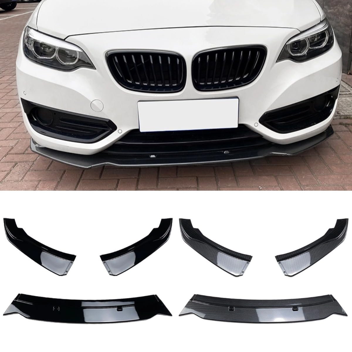 Für BMW 2er F22 220i 225i 228i 2014-2019 Frontstoßstange Diffusor Lippe Spoiler Frontschutz Schürze Abdeckung Autozubehör (Glänzend Schwarz) von Generic