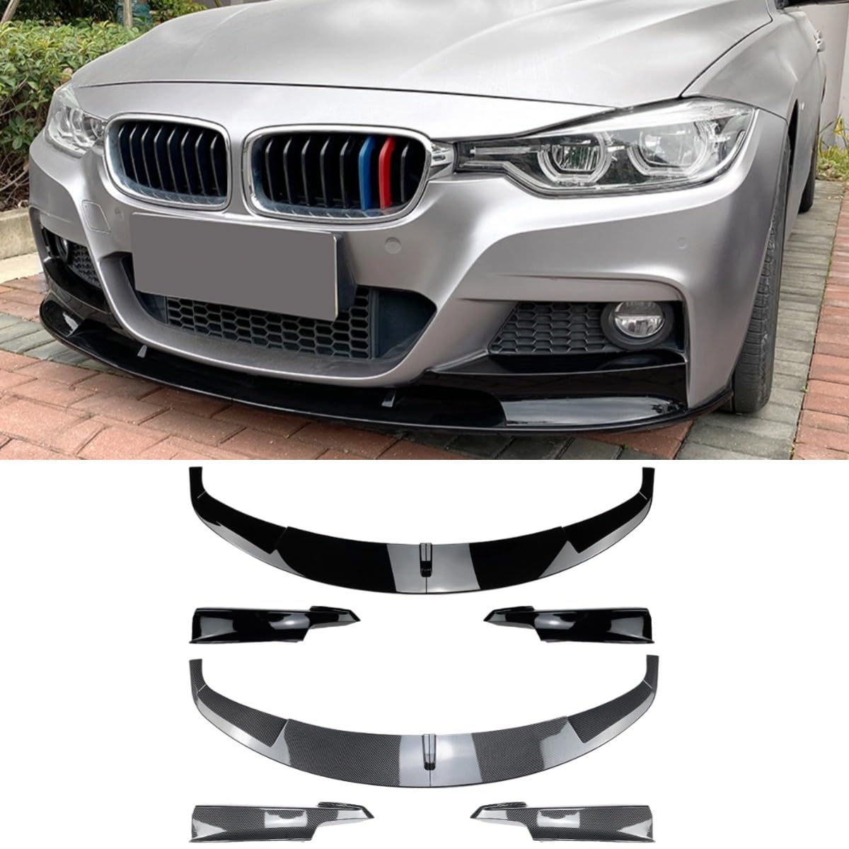 Für BMW 3er F30 F31 M-Tech 320i Frontstoßstange Spoiler Schürze Abdeckung Splitter für BMW 3er F30 F31 M-Tech 320i 2013-2019 (Kohlefaser-Optik) von Generic