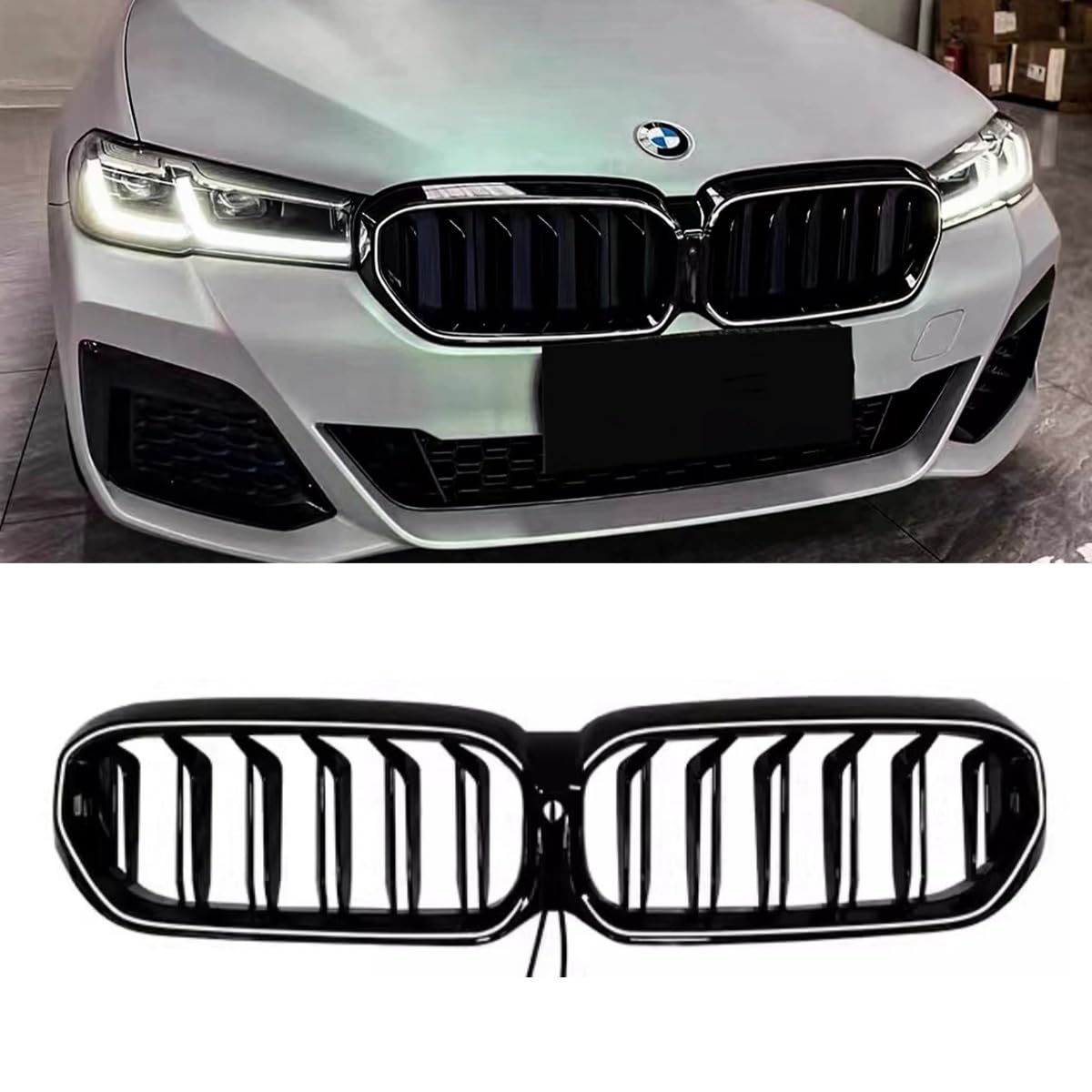 Für G30 LED Grill Auto Frontstoßstange Racing Kühlergrill Karosserie Kit Stoßstange LED Grill Für BMW 5er G30 G38 2021-2023 Autozubehör von Generic