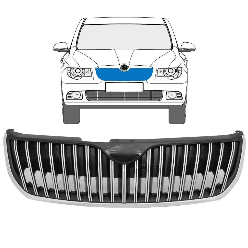 Polcar Kühlergrill Chrome für Skoda Superb 2008-2013, Kunststoff, Auto, Grille, Kühlergrill, Chrome von Generic