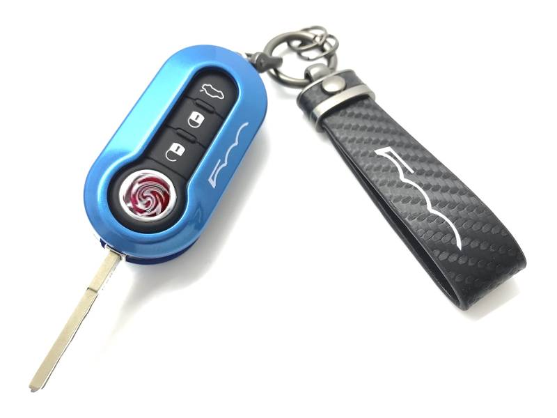 Generic Nordecco Glossy Key Fob Case Kompatibel mit Fiat 500C 500-500L Abarth Grande Punto Brava Panda Stilo Linea Schwarzer Schlüsselanhänger, Blaue Hülle von Generic