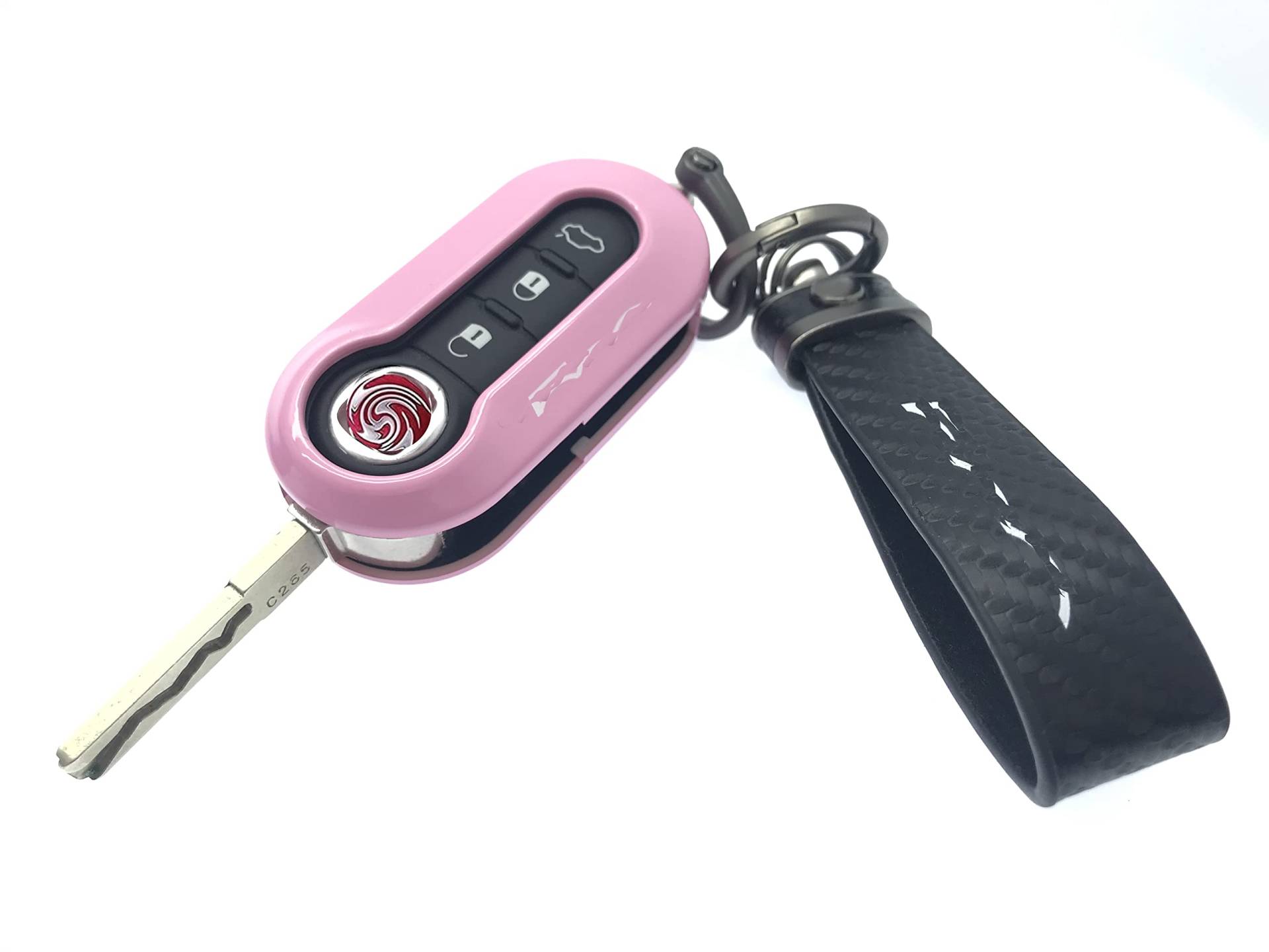 Generic Nordecco Glossy Key Fob Case Kompatibel mit Fiat 500C 500-500L Abarth Grande Punto Brava Panda Stilo Linea Schwarzer Schlüsselanhänger, Rosa Hülle von Generic