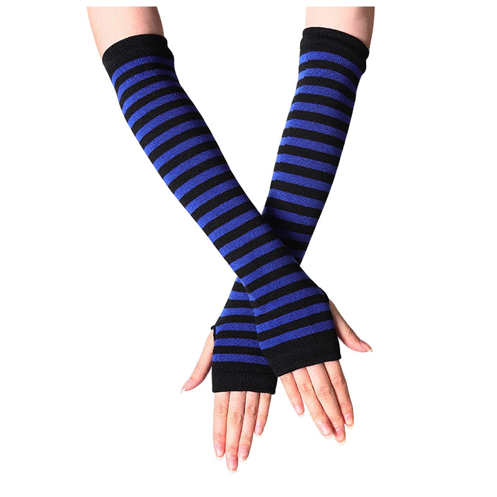 Gothic fingerlose Punk-Handschuhe Arm lange wärmere Handschuhe Sexspielzeug Damen Extrem (Blue, One Size) von Generic