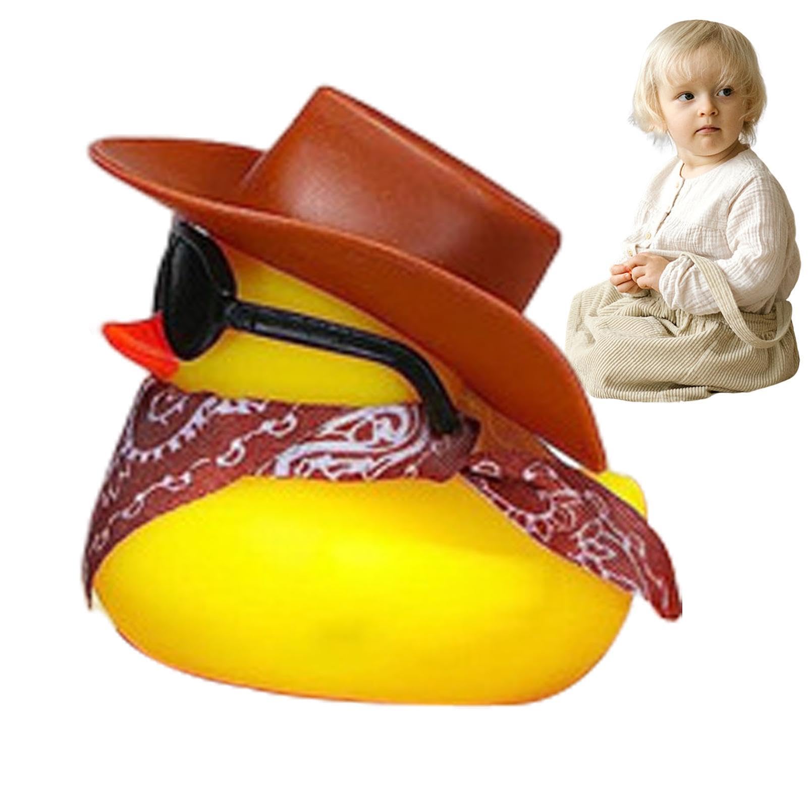 Gummientenhut-Spielzeug – Cowboy-Gummiente, cooles Auto-Enten-Ornament für das Armaturenbrett | Gummiente mit Cowboyhut, Gummienten-Autozubehör und Geschenktütenfüller für Kinder-Babypartys,5.5x4.5cm von Generic