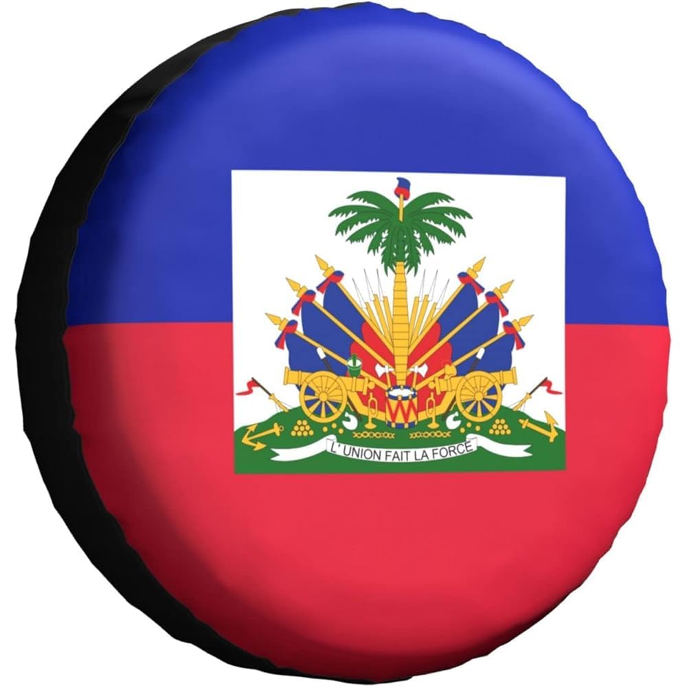 Haitianische Flagge Reserverad Reifenabdeckung Sonnenschutz Reserveradabdeckung Prämie Radreifenabdeckung Universal Für Auto LKW Wohnmobil 14inch von Generic