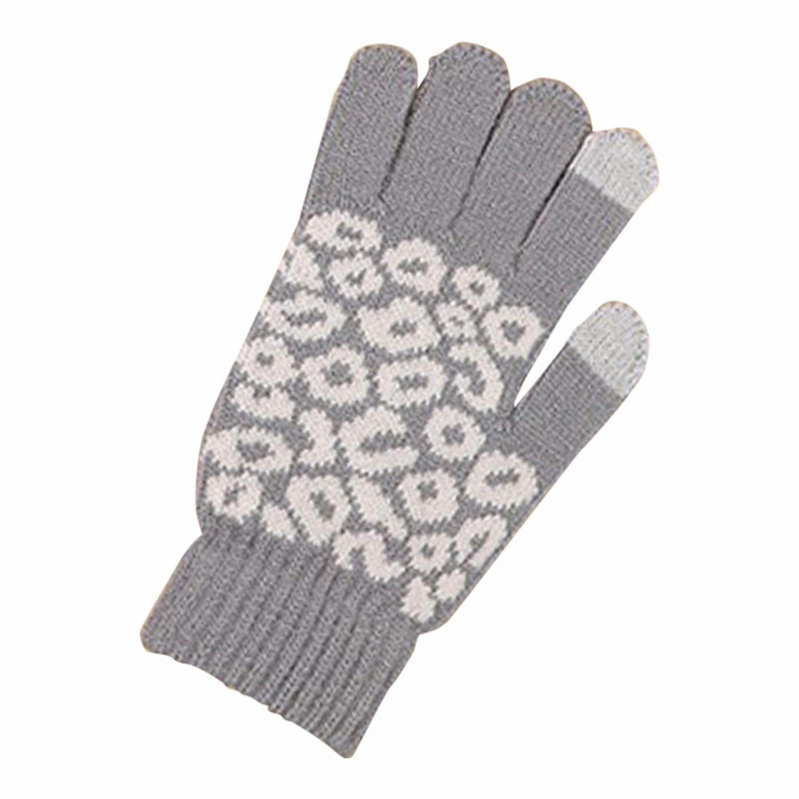 Handschuhe Damen Grau Knitted Cold Proof Plush Thickened Christmas Gloves Schwarze Satin Handschuhe (Grey, A) von Generic