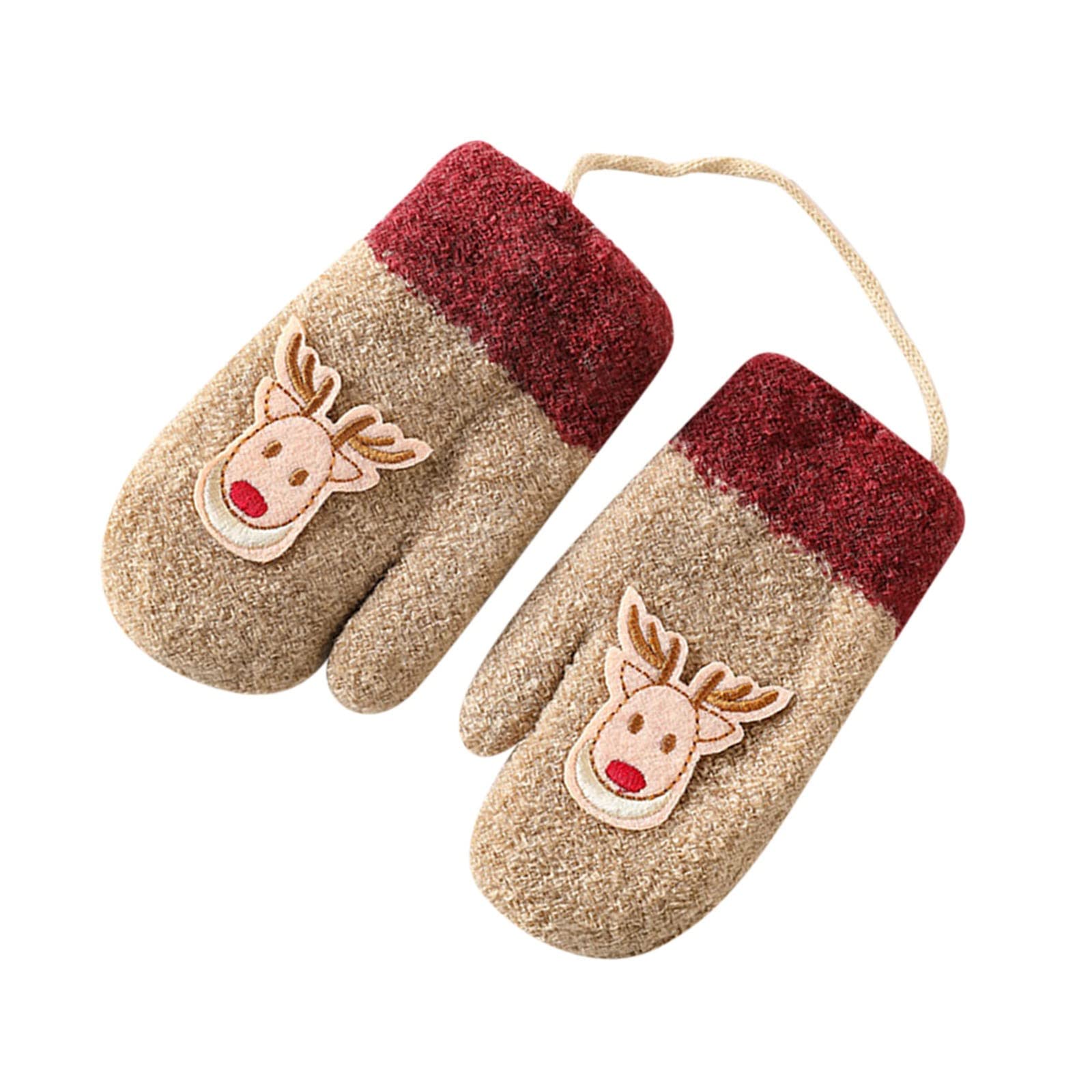 Handschuhe Damen Winter FäUstlinge Weibliche Hals Junge plus männliche hängende Samtverdickung niedliche Weihnachtshandschuhe und Hirschhandschuhe HandschuhwäRmer Damen (Khaki, One Size) von Generic