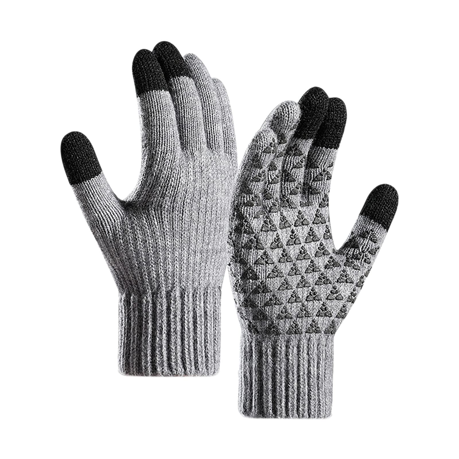 Handschuhe Damen Winter GefüTtert Herren Handschuhe Winterfleece verstärkte gestrickte Woll-Fahrradhandschuhe Handschuhe Damen Skifahren (Grey, L) von Generic