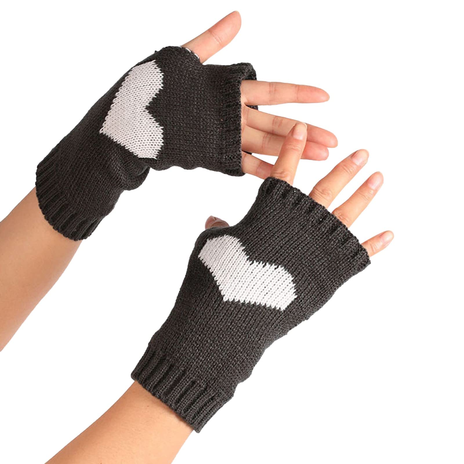 Handschuhe 𝐖eiß Hochzeit Warme Strickhandschuhe für Damen mit einfarbigem Herzmuster ohne halben Finger Running Handschuhe Damen (C, A) von Generic