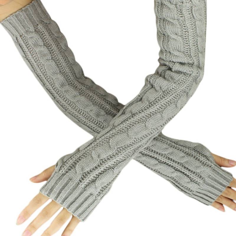 Hanfblumen fingerlos gestrickte lange Handschuhe Stoffhandschuhe (Grey, One Size) von Generic