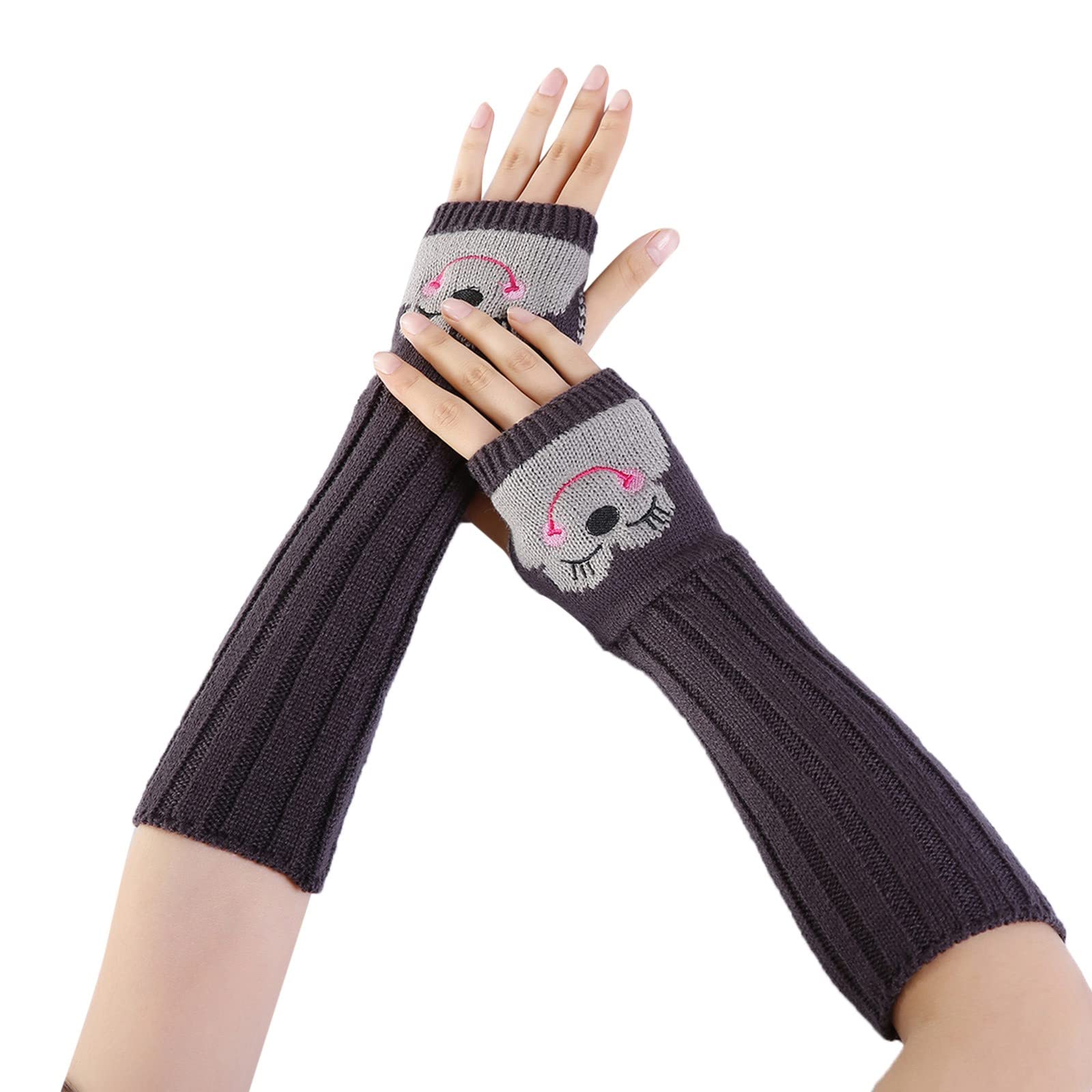 Hanschuhe Damen Warm Winter-Armwärmer-Handschuhe Warme gestrickte Wollhandschuhe ohne Finger Handschuhe Flauschig (Dark Gray, One Size) von Generic