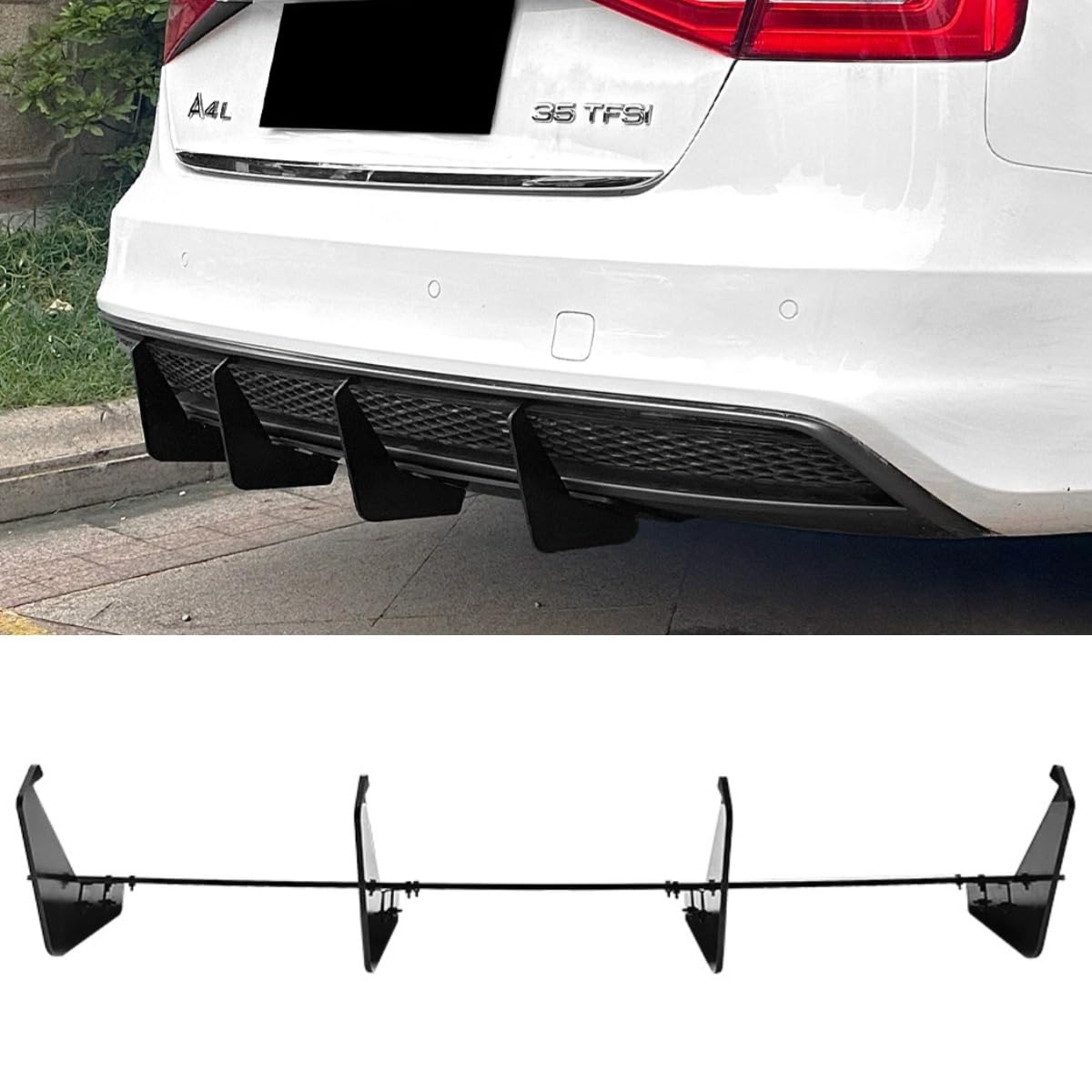 Heckstoßstange Diffusor Kompatibel mit Audi A4 B8.5 Sline 2013-2016 Karosserie Kit Heckstoßstange Splitter Spoiler Heckstoßstange Lippenschutz Guard Autozubehör (Glänzend Schwarz) von Generic