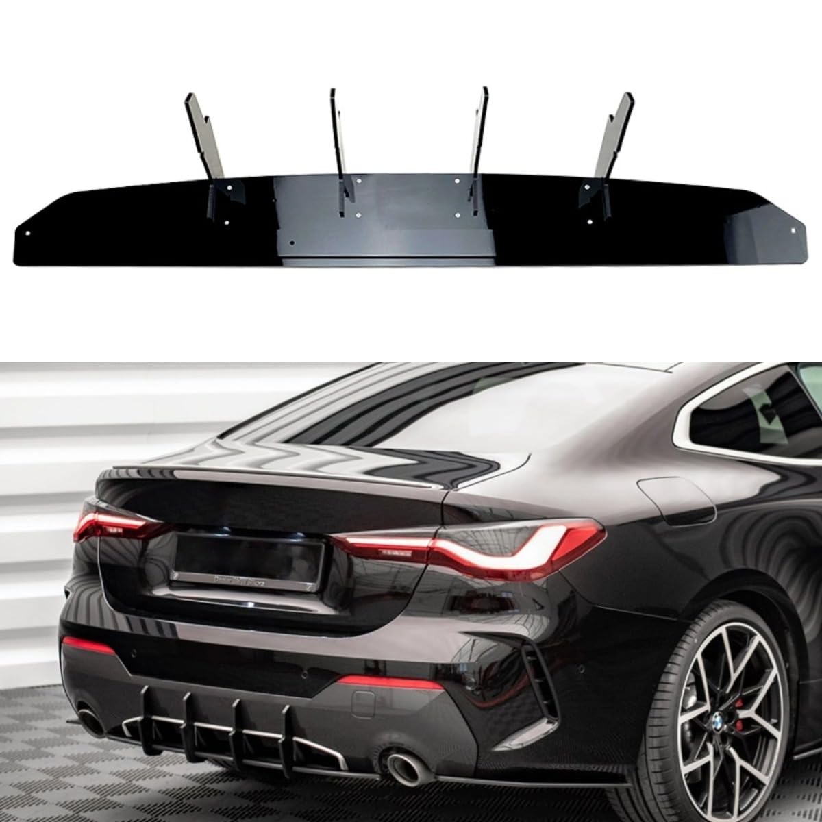 Heckstoßstange Diffusor Kompatibel mit BMW BMW 4er Coupe G22 2020+ Karosserie Kit Heckstoßstange Splitter Lippe Spoiler Autozubehör (Glänzend Schwarz) von Generic