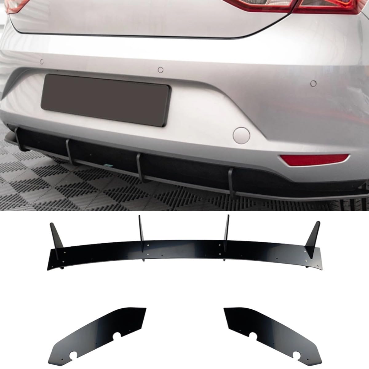 Heckstoßstange Diffusor Kompatibel mit SEAT Leon Hatchback MK3 2013-2016 Body Kit Heckstoßstange Spoiler Lippe Abdeckung Autozubehör (Glänzend Schwarz) von Generic